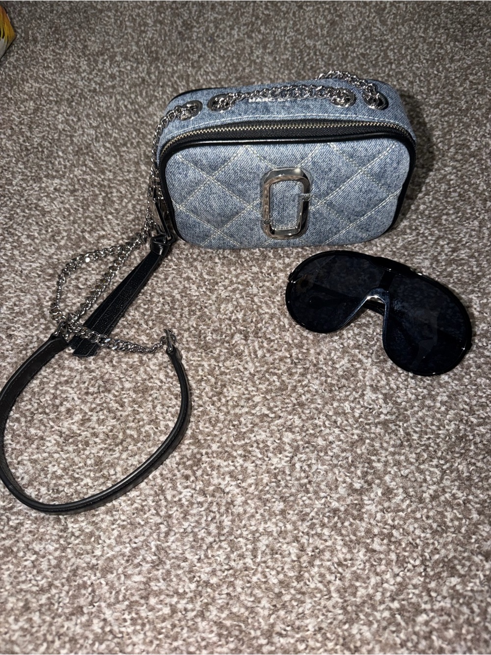 Marc Jacobs Quilted Denim Crossbody  Bag with Chain Strap